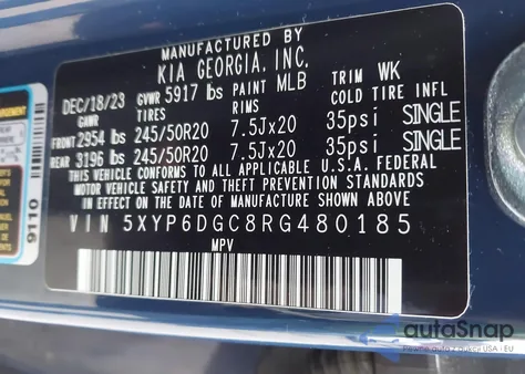 2024 Kia Telluride S из США, поврежденный, VIN 5XYP6DGC8RG480185